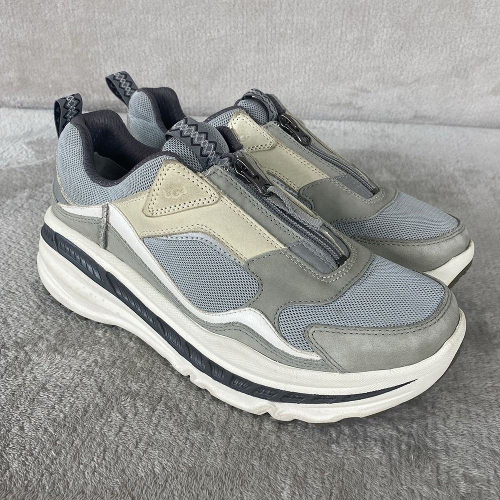 UGG CA805 Mens Shoes Size 9 Grey White Zip Suede Running Sneakers Athletic NEW